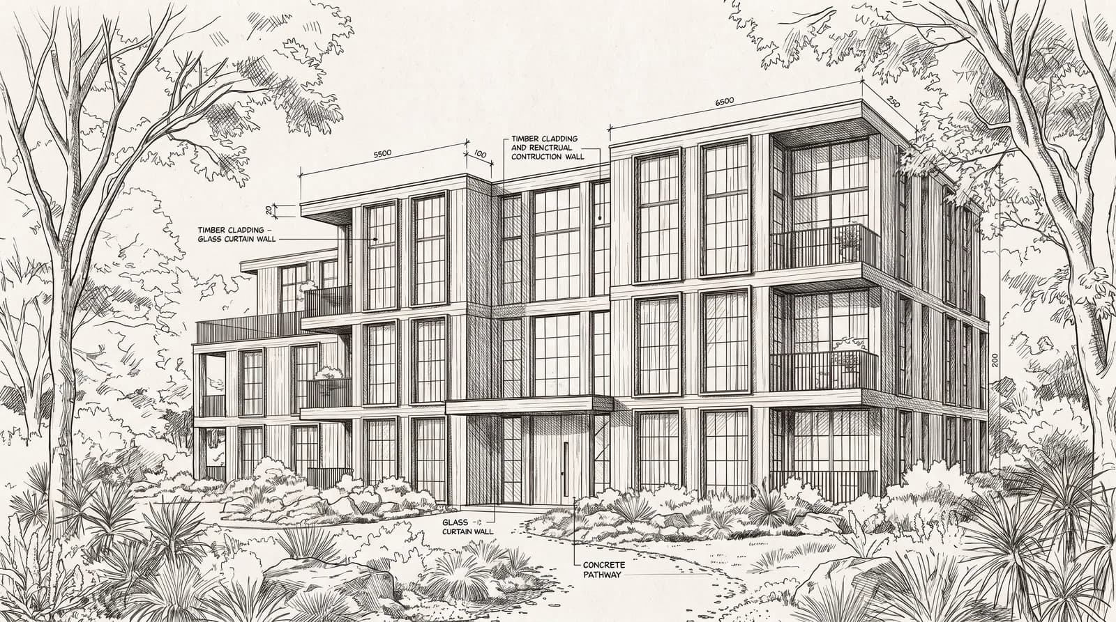 Hand-drawn sketch of the same house exterior before AI image generation